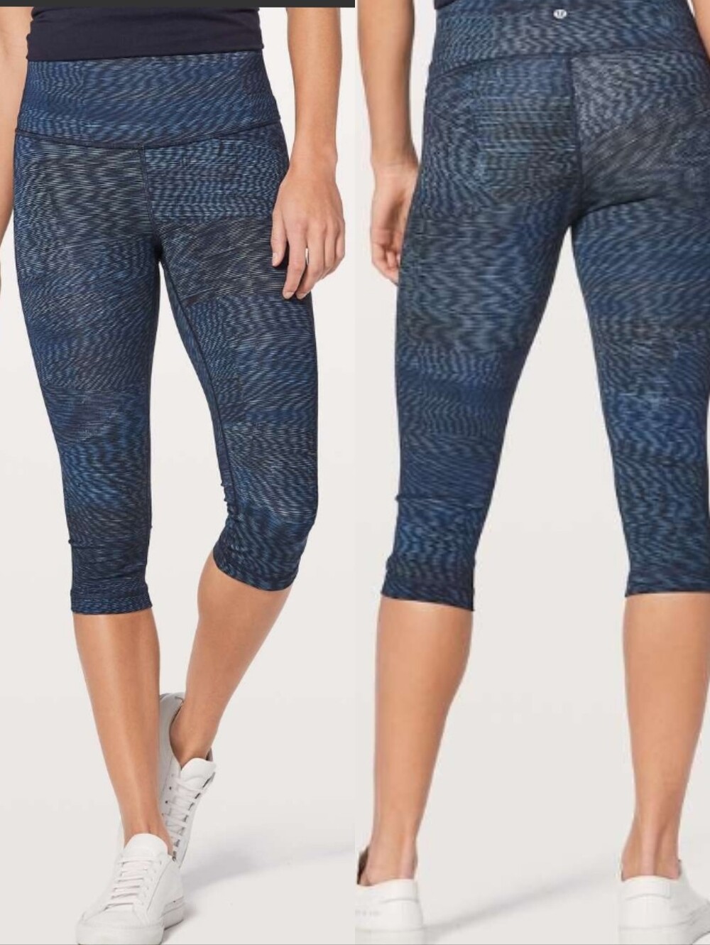 {8} Lululemon Wunder Under Hi-Rise 1/2 Tight Crop Legging Linear Flux Battleship